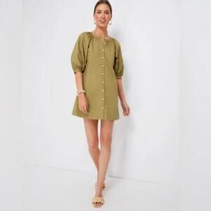 STAUD Mini Vincent Dress Button Front Cotton Khaki Green Sz L